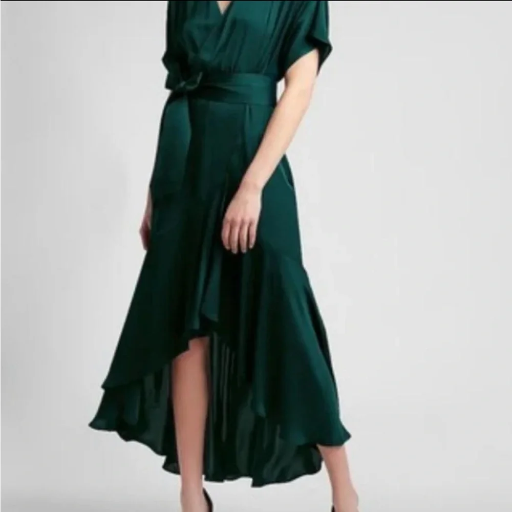 Express peacock emerald satin faux wrap gown - Picture 1 of 12